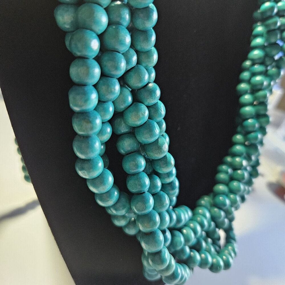 **Last Chance!! Final Sale** Turquoise Colored Wooden Braided Beaded 31.5" - Picture 6 of 13